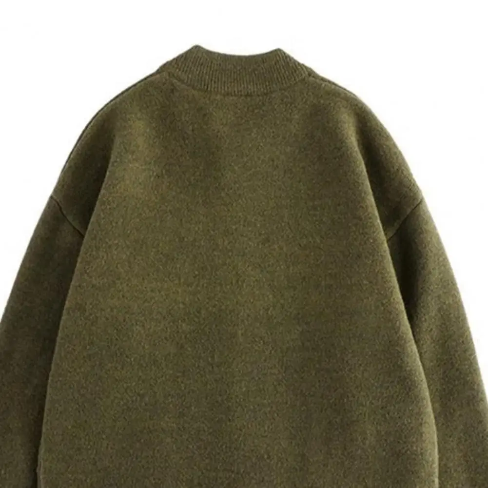 Sweater Coat Men's Fall Winter Knitted Cardigan Sweater with Pockets Round Neck Single-breasted Solid Color Long for Warmth
