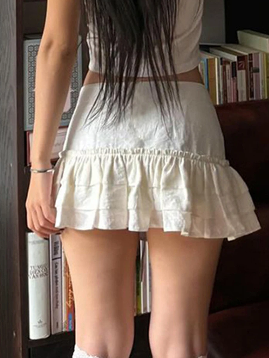 

Women s Fashion Mini Skirts Low Rise Solid Color Cross Tie-Up Ruffles Skirts Spring Summer Casual Short Skirts