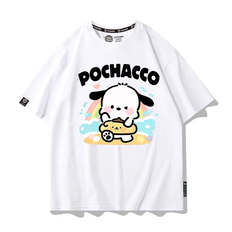 어린이 티셔츠 캔디 컬러 푸딩 도그 파차 도그 퓨어 코튼 프린트 부모 자녀 루즈 라운드 넥 탑 여름 새 스타일