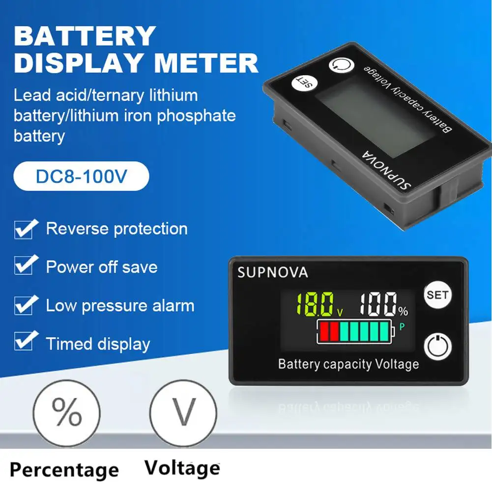 DC 8V-100V 디지털 전기 미터 LCD 디스플레이 자동차 배터리 충전 레벨 표시기 납산 리튬 LiFe PO4 디지털 전압계