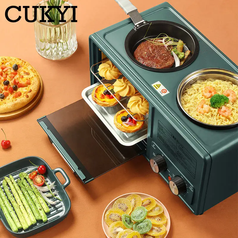 CUKYI Electric 3 in 1 Household Breakfast machine mini bread toaster baking oven omelette fry pan hot pot boiler food steamer EU 3