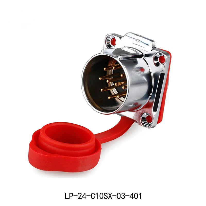 LP-24 Waterproof Aviation Plug Socket Flange Square Seat 10 Core Signal Wire Connector IP67 Connector