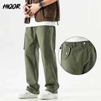 HIQOR Brand Men's Straight Trousers 2024 Spring Summer Cotton Loose Balck Pants Man Casual Wide Leg Streetwear Plus Size S-4XL