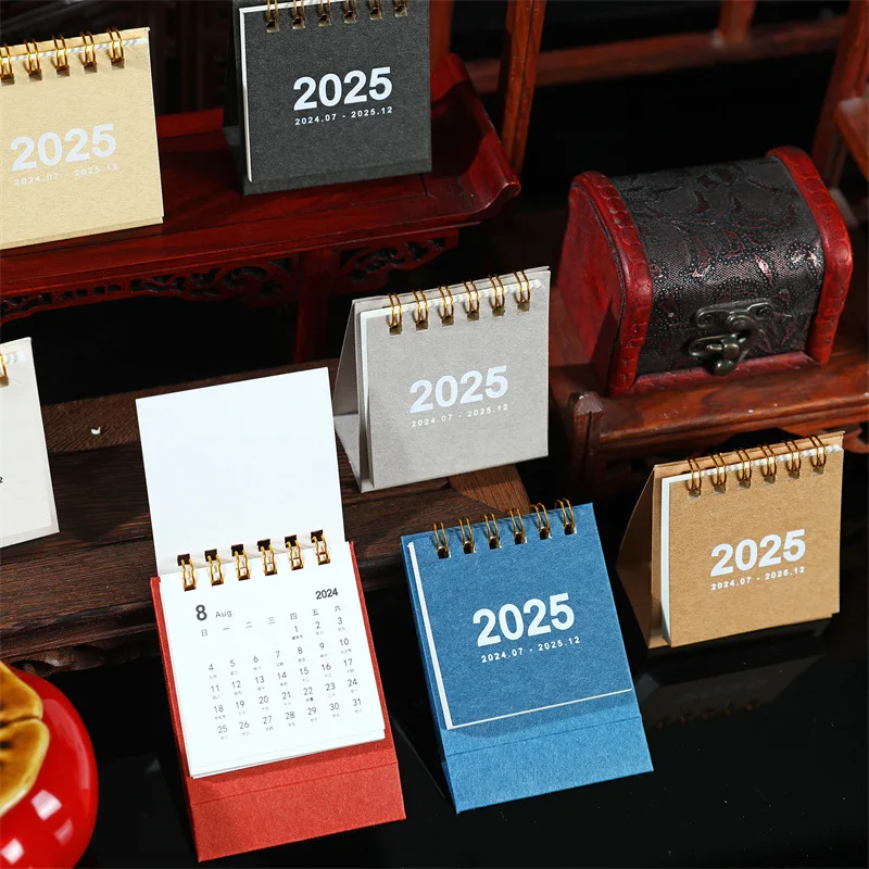 Desk Calendar Retro Simple Solid Color Desktop Paper Mini Stand