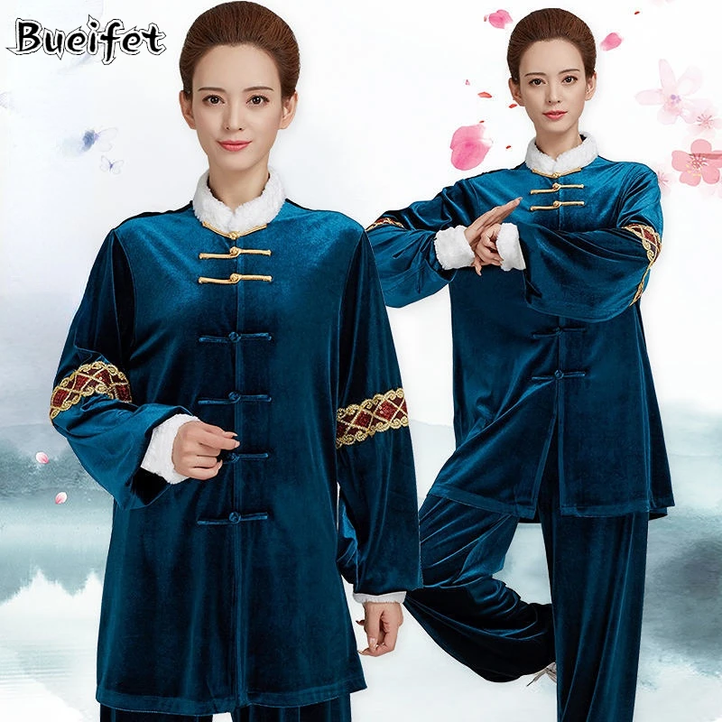 

Long Sleeve Wushu Tai Chi Uniforms Traditional Chinese Tang Suit Velvet Tai Chi Kung Fu Uniform Pants Shirts Set Martial Arts