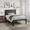 Twin Size Platform Bed Frame with Upholstered Headboard, Metal Slats Support, Button Tufted Square Stitched Headboard 3
