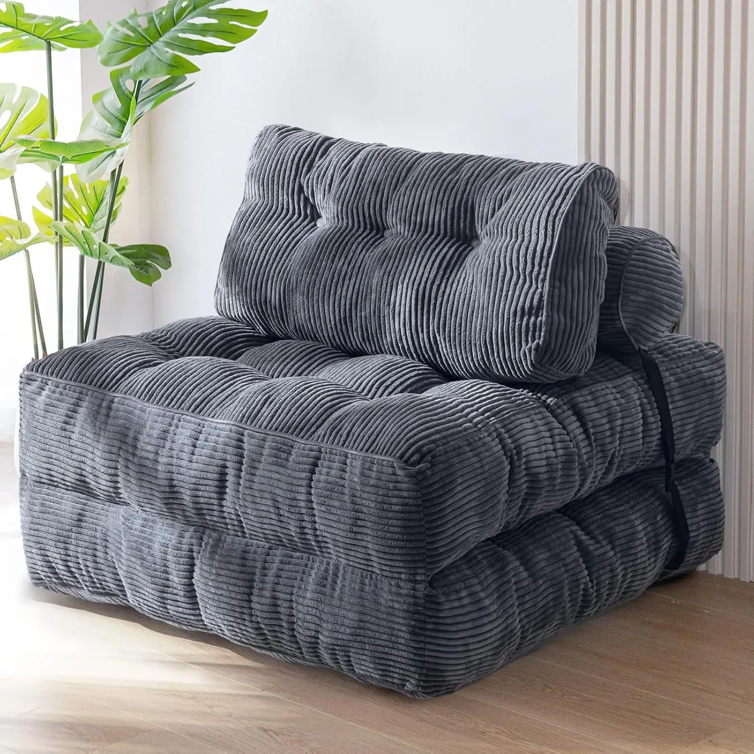 Divano Letto Pieghevole, Poltrona Convertibile con Cuscino e Materasso Pieghevole, Sedia Letto Portatile Comoda per Pavimento - immagine 5