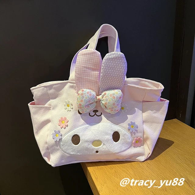 Lovely Pink Long Ears My Melody Bento Bag Cute Japanese Style Canvas Bag Handbag Kawaii Lunch Bag For Girl Student