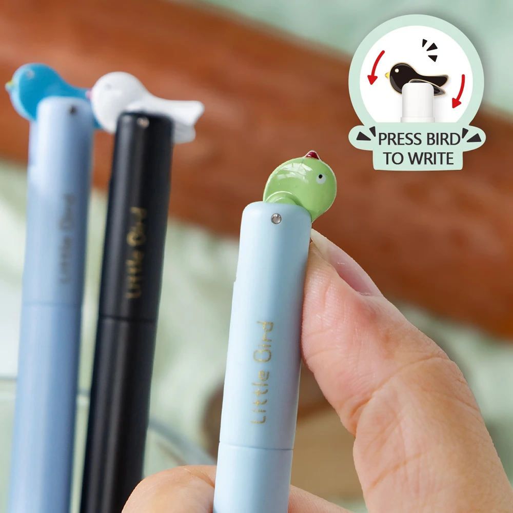 4 Pcs/Set Cute Bird Seesaw Design Gel Pens 0.5mm Black Quick-Drying Double Ball ST Tip Pen for Student Office Writing Stationery