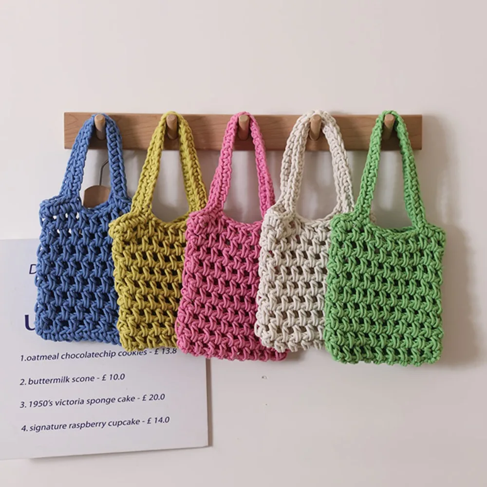 

Сетчатая ажурная сумка, новый стиль мягкости, однотонная хлопковая нить, женская сумка-помада