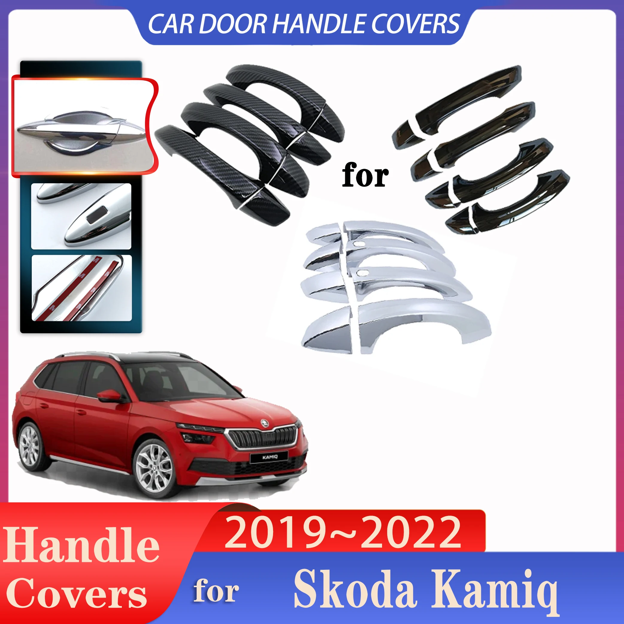 For Skoda Kamiq 2019 2020 2021 2022 Car Door Handle Covers Exterior Scratch Protective Decor Rustproof luxurious Car Accessories