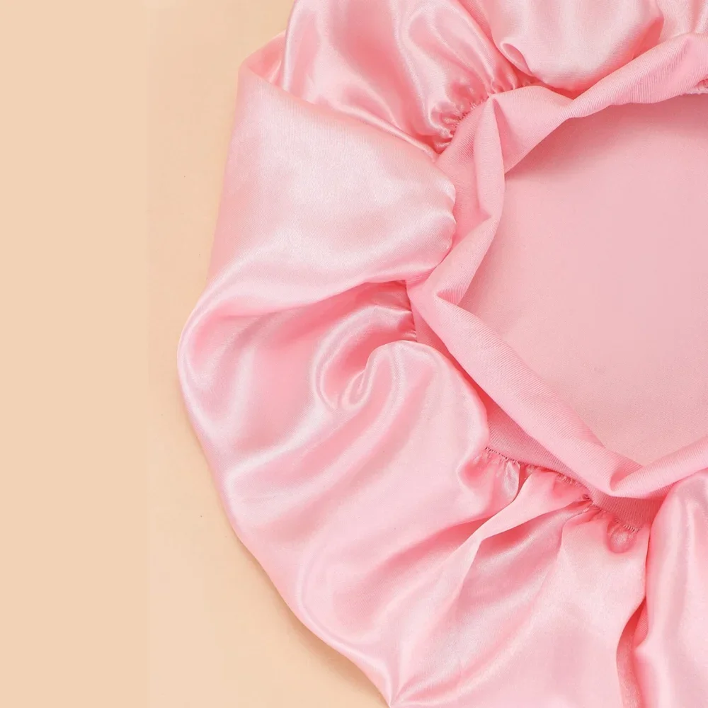 1pc Women's Solid Color Satin Wide-Brimmed Shower Cap Suitable For Daily Use Silk Bonnet Satin Bonnet