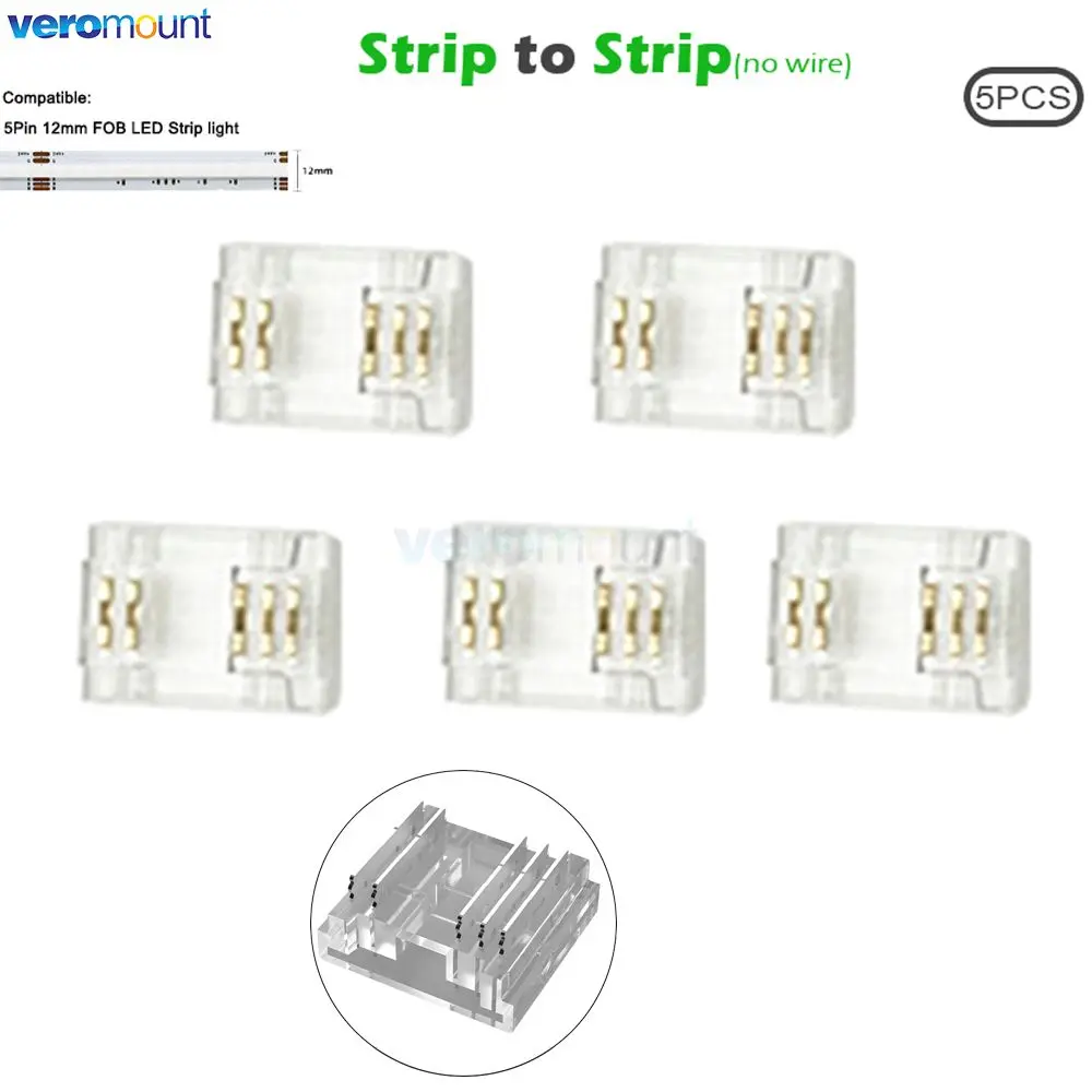 RGBCW RGBWW FOB LED 테이프 용 5Pin RGBW COB LED 스트립 커넥터 12mm PCB 스트립 또는 와이어 조인트에 솔더리스 스트립을 빠르게 연결