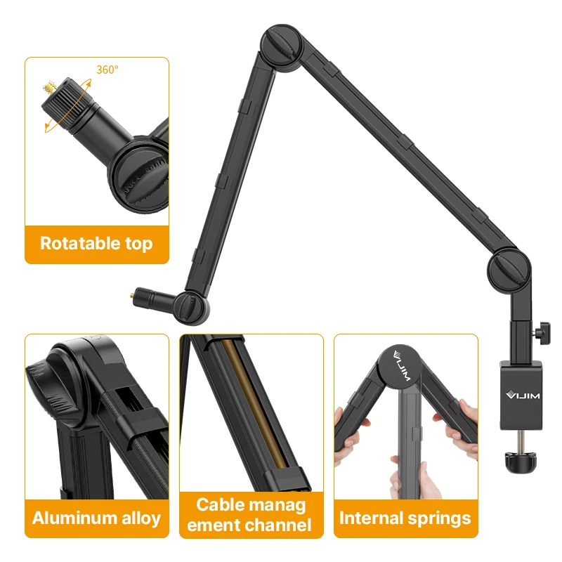 VIJIM LS25 C-clamp Flexible Desktop Light Stand Microphone Holder Live Boom Arm With 1/4