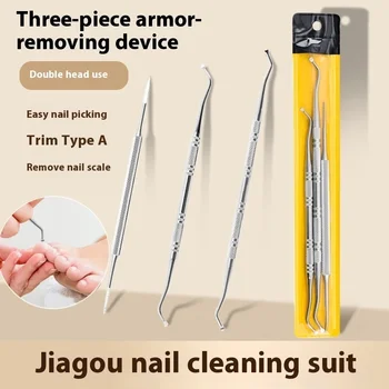 3Pcs Nail File Toe Nail Care Tool Double Ended Ingrown Toenail Correction Lifter Toenail Fungus Dirt Removal Stainless Steel Set 1