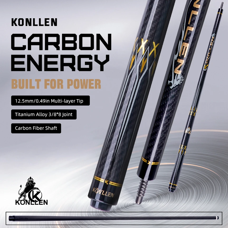 KONLLEN KL-3K Carbon FIber Pool Cue Stick 147cm 3/8*8 Radial Joint