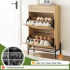 2 Flip Drawers Shoe Storage Cabinet with 1 Drawer, Rattan Shoe Organizer with Metal Legs, Shoes Cabinets 4