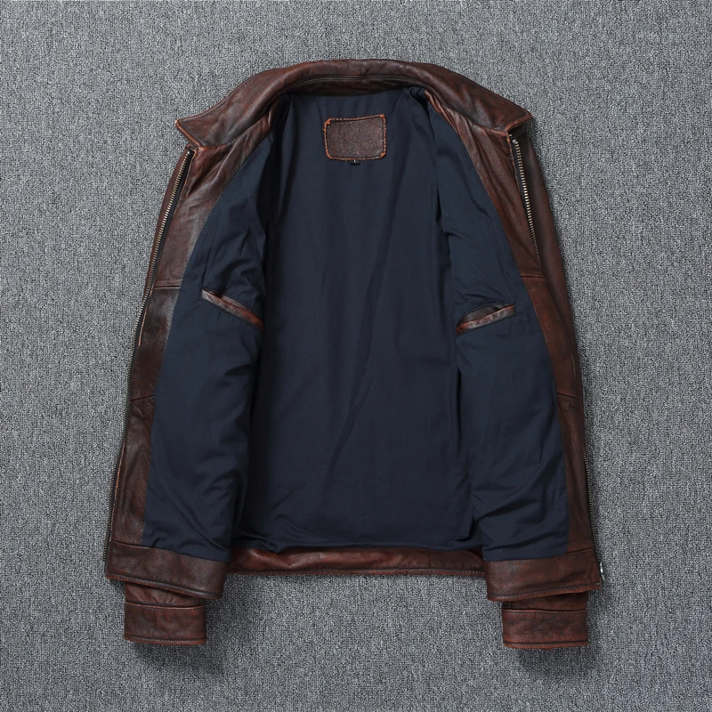 Genuine Leather Men's Retro Old-Fashioned Motorcycle Jacket Pure Head Layer Cowhide Slim-Fit lapel Coat Casual Trend men leather jacket