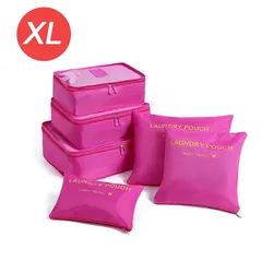 6-Piece Travel Organizer Set: Portable and Versatile Luggage and Storage Bags for Clothes, Shoes, and Makeup (XL-Rose red)