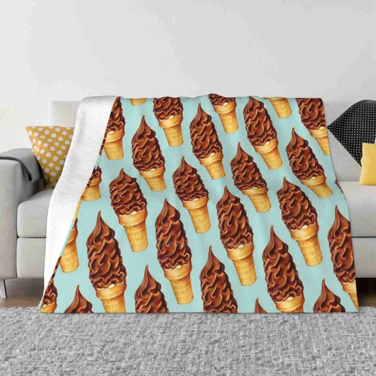 

Chocolate Dip Ice Cream Pattern Fashion Soft Warm Throw Blanket Ice Cream Food Chocolate Summer Retro Cute Kawaii