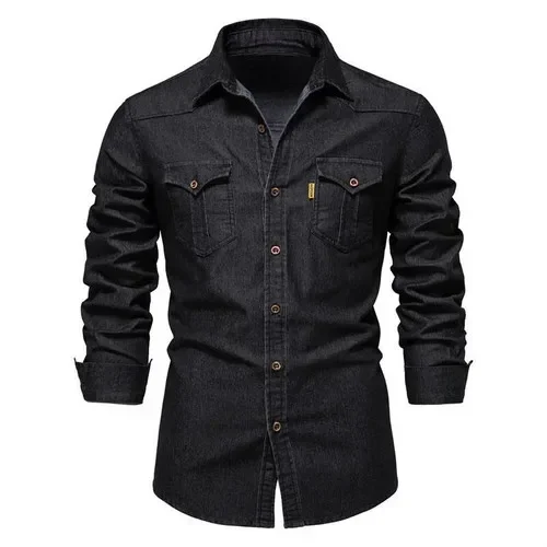 Customizable Cotton Long Sleeve Denim Shirts Casual Solid Color Pocket for Men denim shirt long sleeved shirt