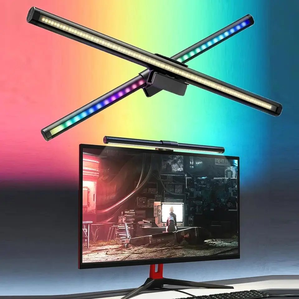 

LED Monitor Light RGB Computer Reading Screen Hanging Desk Light Stepless Dimming Lamp For USB Monitor Lights Bedroom Office