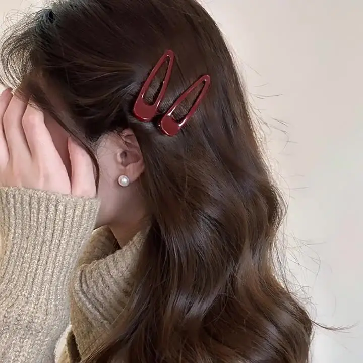 Elegant Burgundy Rectangular Hair Claw Clips - Non-Slip, Durable, Minimalist Hair Accessories (Set of 2)