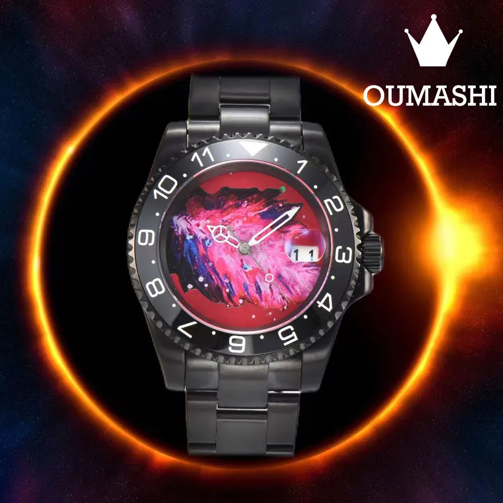 OUMASHI Men's Watch NH35 Mechanical Watch Business Leisure Sports Ceramic Ring Sapphire Crystal football ring box jewlery holder sports case boxes holders flocking plastic embryo creative bride