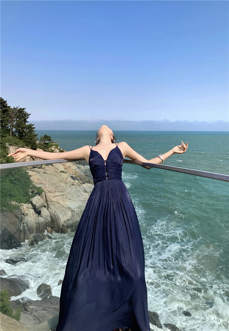 Summer New Spaghetti Strap Long Dresses for Women V-neck A-line Evening Party Dress Backless Prom Robe One Piece Vestido Mujer