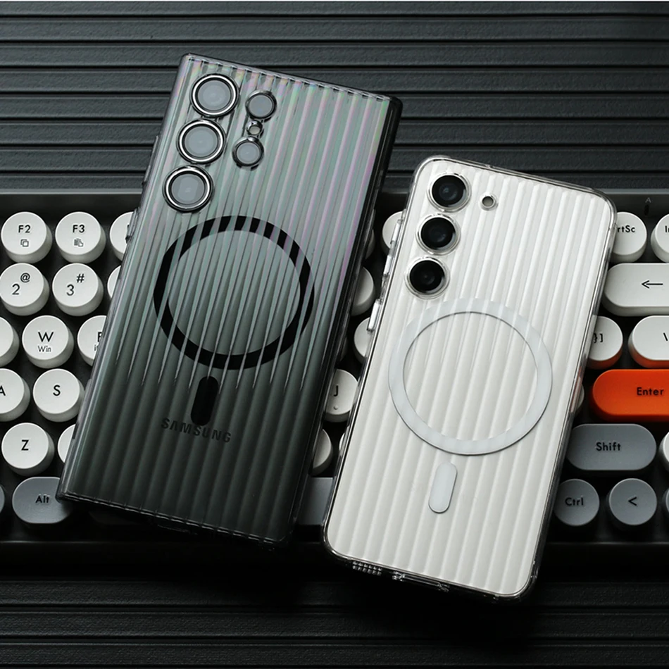 حافظة لاسلكية فاخرة بنمط مموج شفافة صلبة لهاتف Mag...