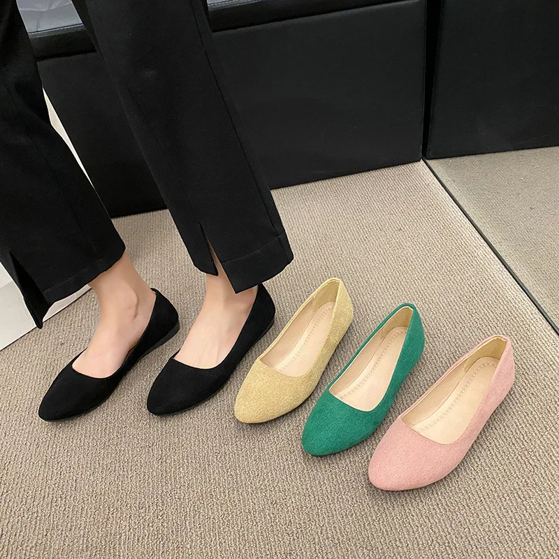 Women Flats Slip on Candy Color Woman Boat Shoes Black Faux Suede Ladies Ballet Flats 2026