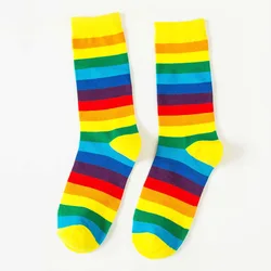 Colorful Rainbow Striped Cotton Sport Socks - One Size (RainbowStripe Yellow)