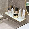 Luxury Bathroom Shelf without drilling Iron Wall Shelf with Marble style Glass Plate Makeup Storage Rack Bathroom Accessories 5