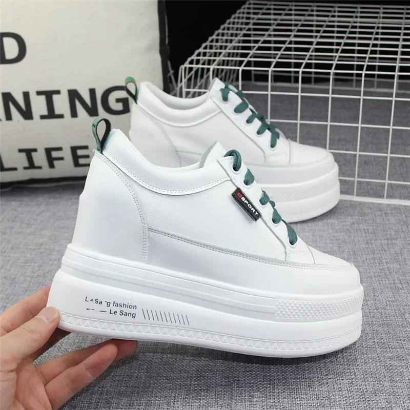 

Woman Height Increasing Shoes 10CM Heels Spring Autumn Wedges Breathable Sneakers Casual Platform Trainers White Shoes DA-01
