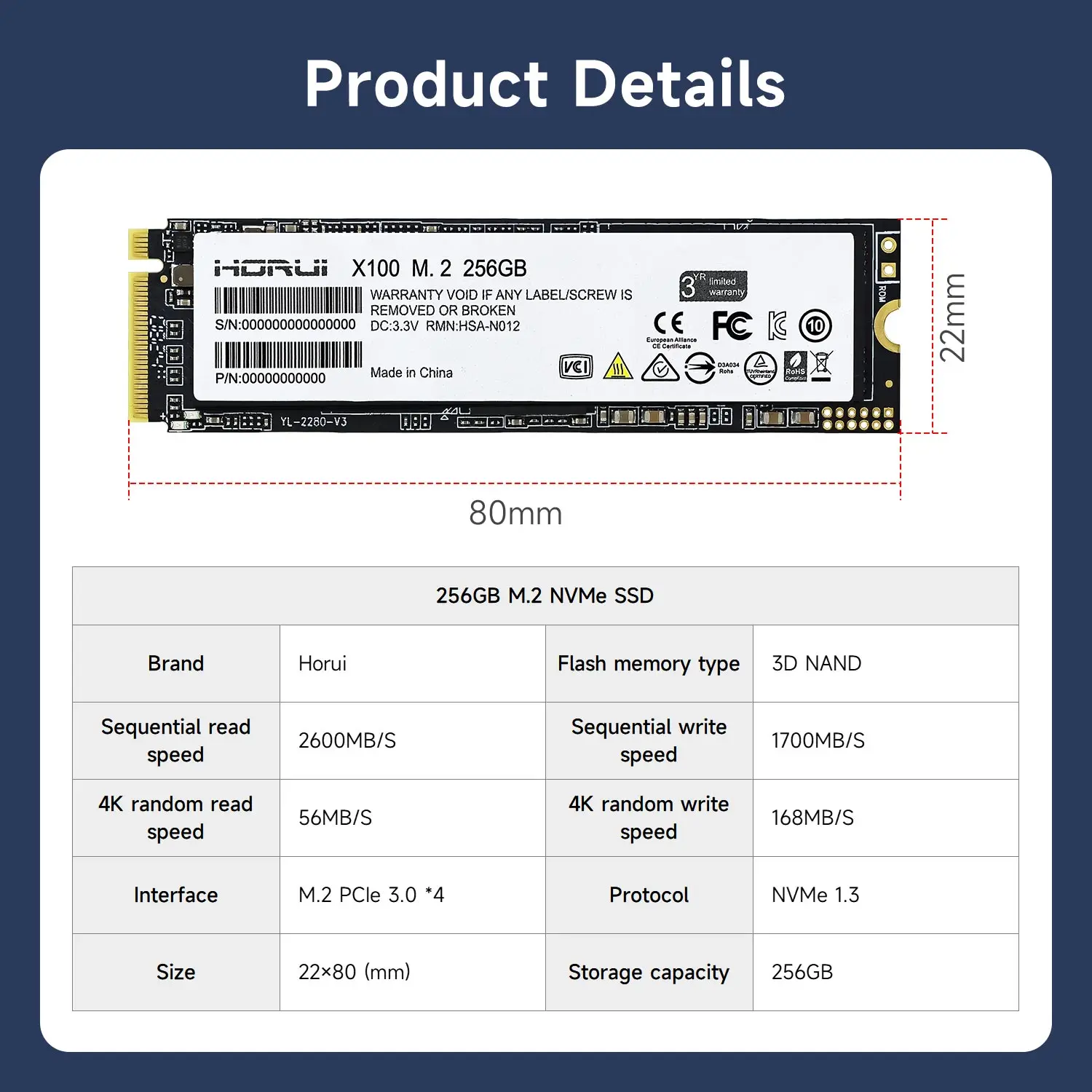 SSD Solid State Drive 256G M.2 PCle 3.0 Interface NVMe Protocol Fast Tead And Write for Jetson Raspberry Pi Board Laptop Desktop