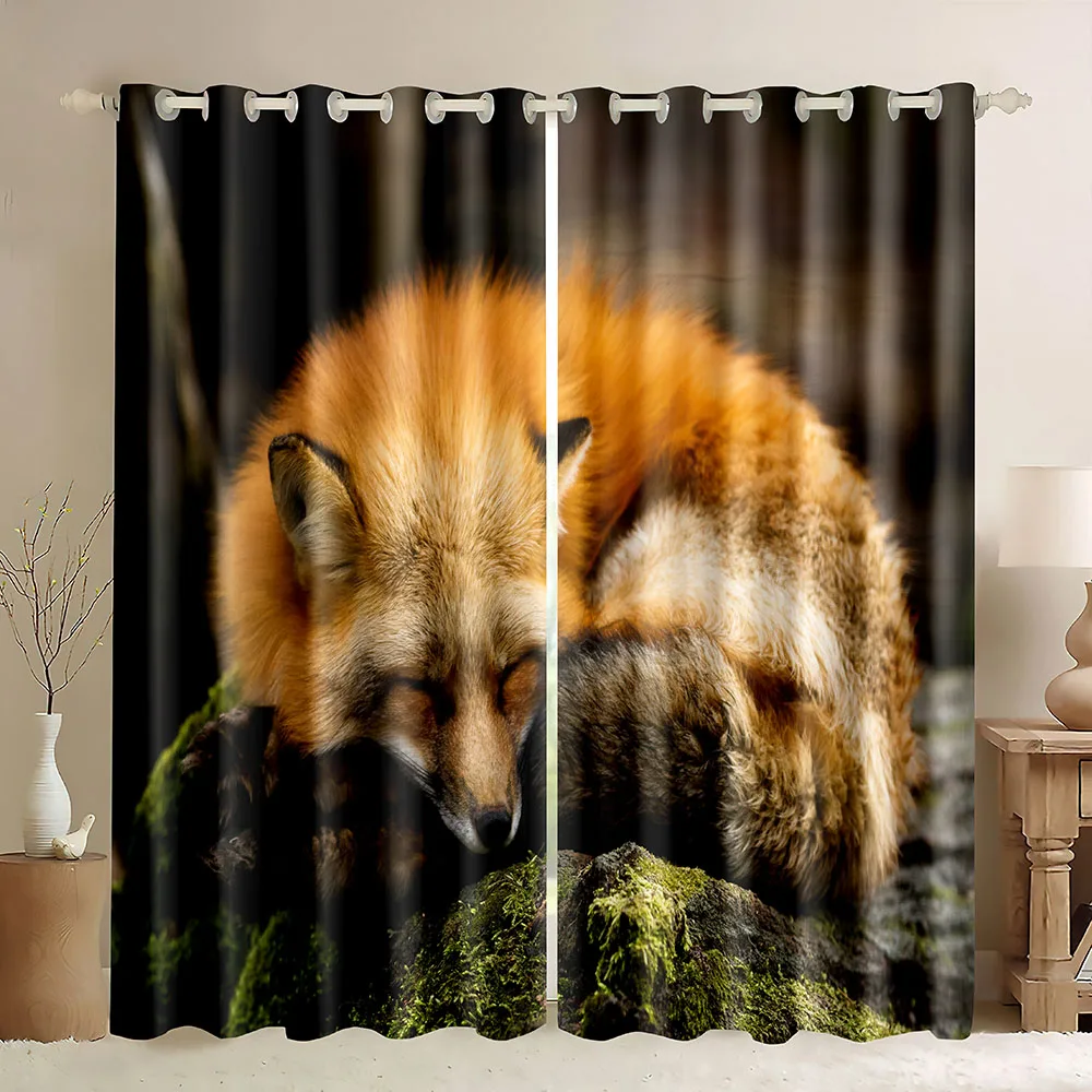

Fox Window Curtains,Grommet Window Curtain Waterproof Blackout Curtains for Kids Adult Living Room Bedroom,Lightweight Decor