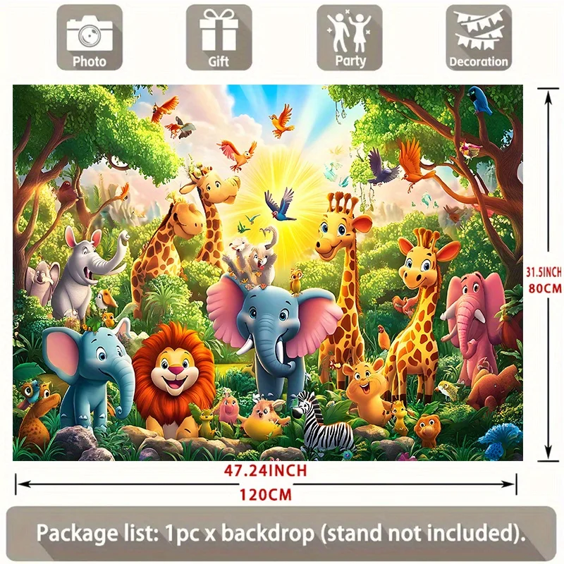 Party-Banner aus Polyester mit Tiermotiv: Bunte Tierparkszenen mit Giraffen, Elefanten und mehr; Langlebige Wanddekorationen – Detail 5