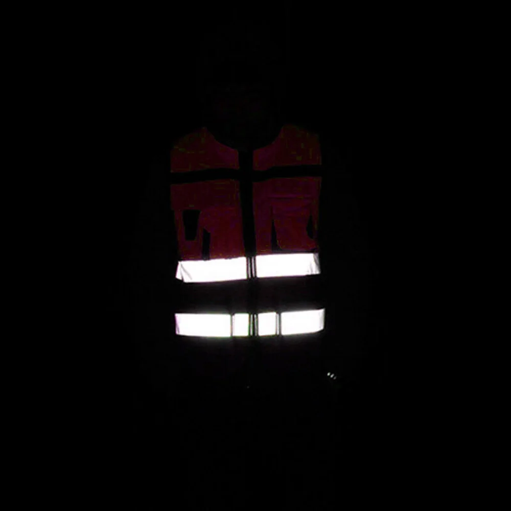 Outdoor Cycling Men's Reflective Strip Vest Workwear Multi-Pocket Zip Up Traffic Safety Waistcoat Outwear Vest Tops