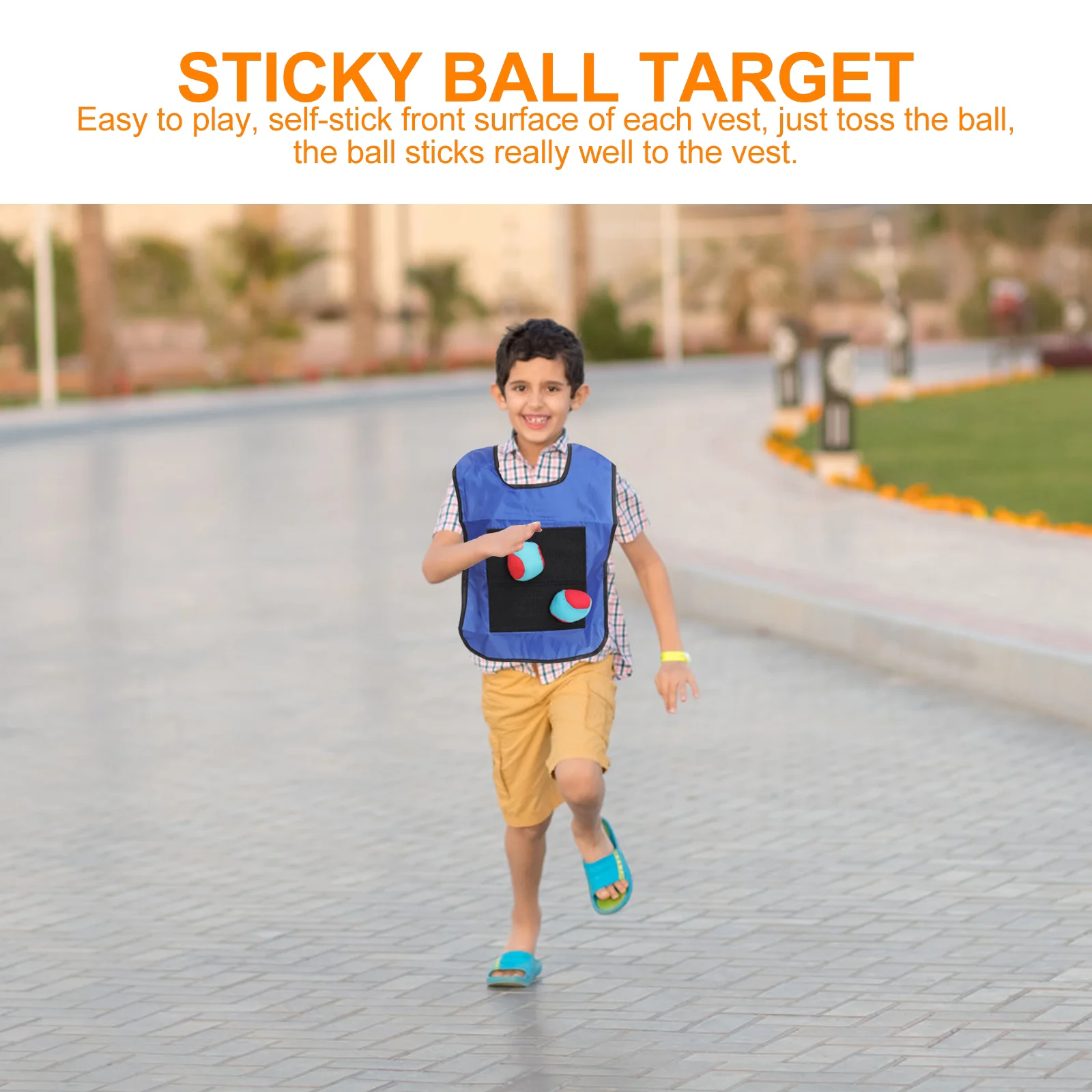 Small Blue Children Sticky Ball Vest Viscous Jersey Vest Game Props Adhesive Ball Vest with 3 Random Color Balls for Kids 2