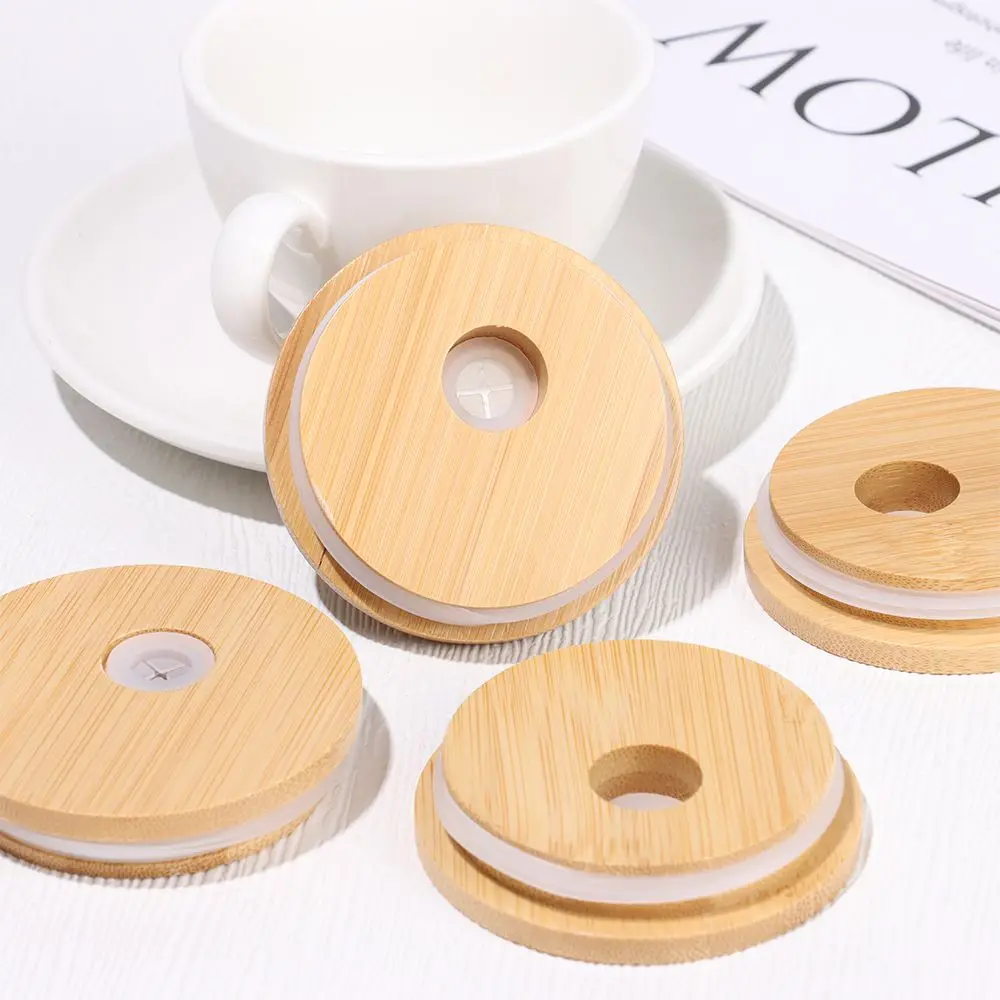Bamboo Wood Mason Jar Lids With Straw Hole