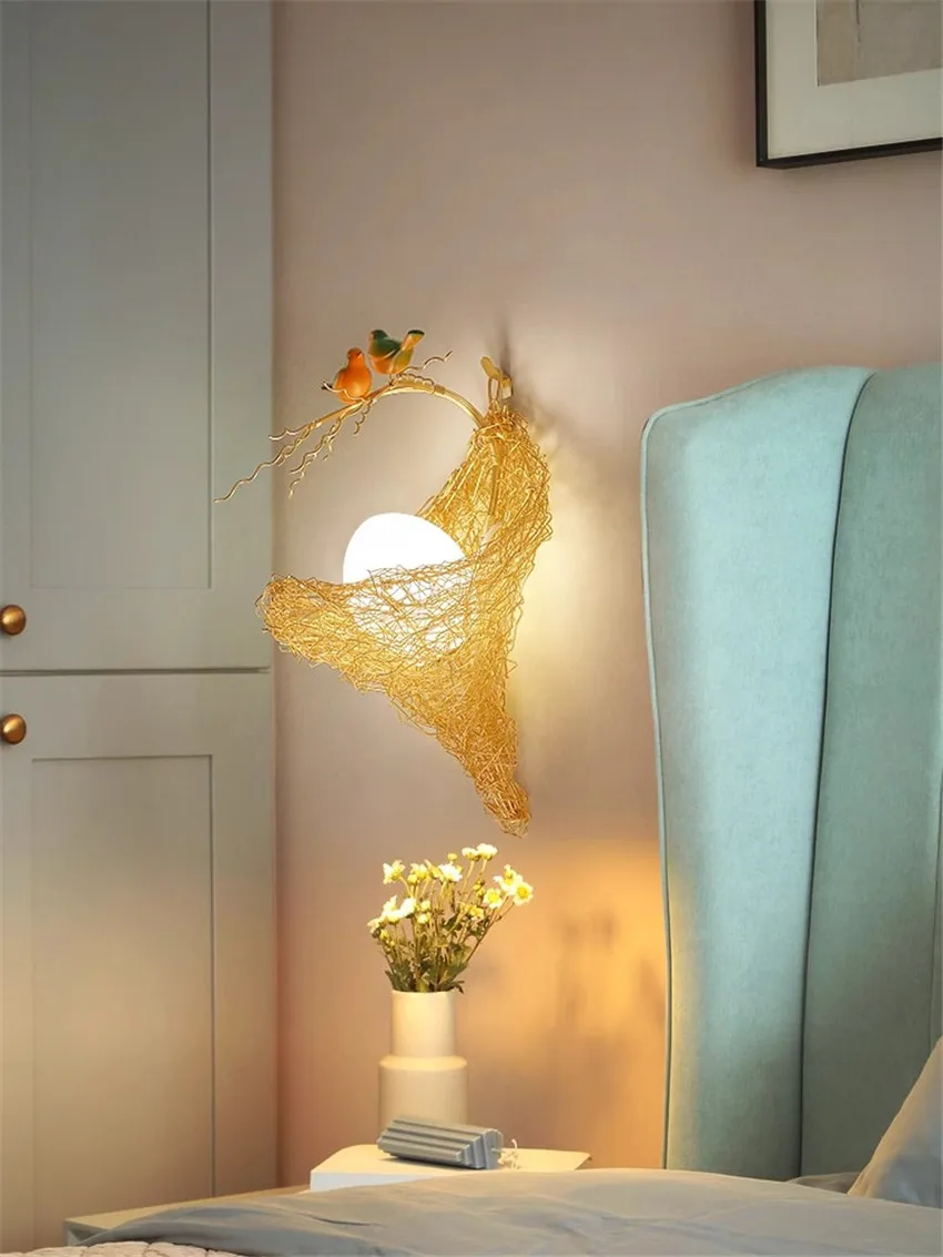 

Nordic Golden Bird's Nest Luxury Wall Lamp Modern Art Deco Living Room Study Corridor Bedroom Dining Room Creative Bedside Ligh