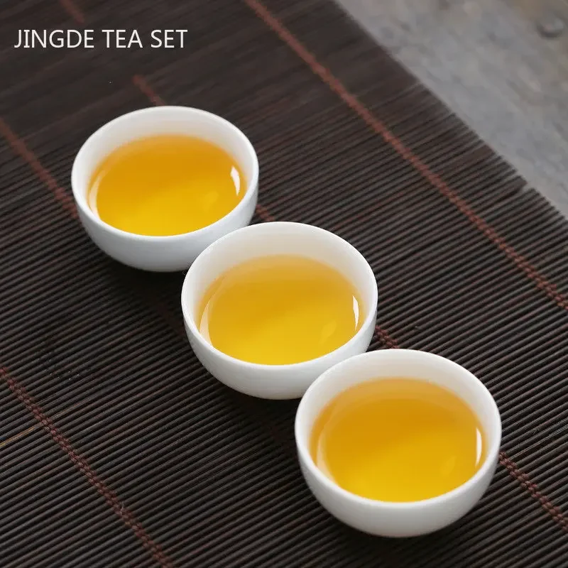 6pcs Chinese Ceramic Tea Cup Set Handmade White Porcelain Tea Bowl Portable Meditation Teacup Tradition Tea Set Master Cups