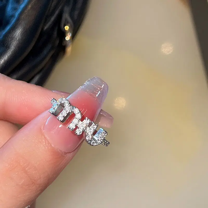New Trendy Letter M Zircon Adjustable Ring for Women Fashion Gold Color Couple Rings Elegant Women's Daily Work Accessories Gift