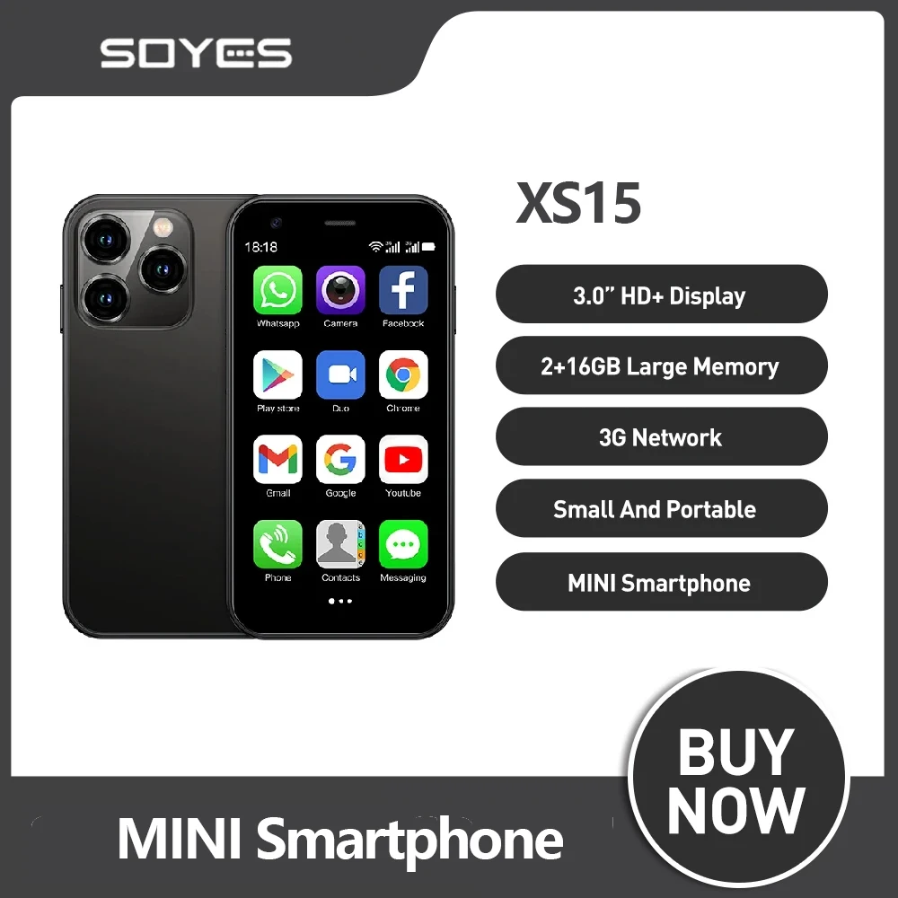 soyes-デュアルsimを備えたミニフォン、小型携帯電話、3g、android-81、1000mah、wifi、gps、3g、xs15、2gb-16gb