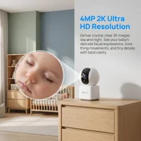 Caméra de surveillance WiFi ARCCTV 2K pour bébé, caméra de sécurité HD avec conversation bidirectionnelle, vision nocturne IR, caméra PT 360° °   Suivi automatique 3