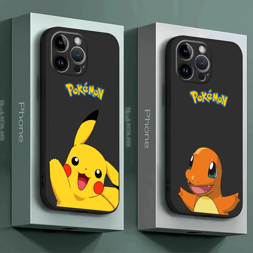 Cartoon Pokemon Pikachu Custodia Antiurto Per Iphone Se 8 Plus Xs X 15 Pro Max Xr 13 12 Mini 7 6S 14 11 Pro Cover Black Soft