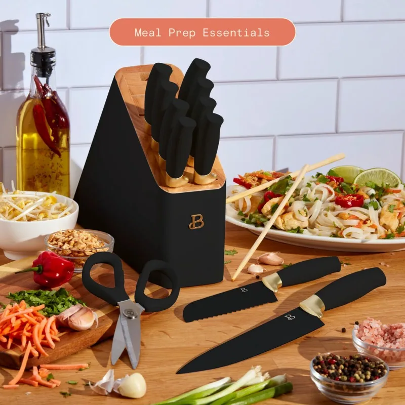 12 Piece Knife Block Set with Soft-Grip Ergonomic Handles White