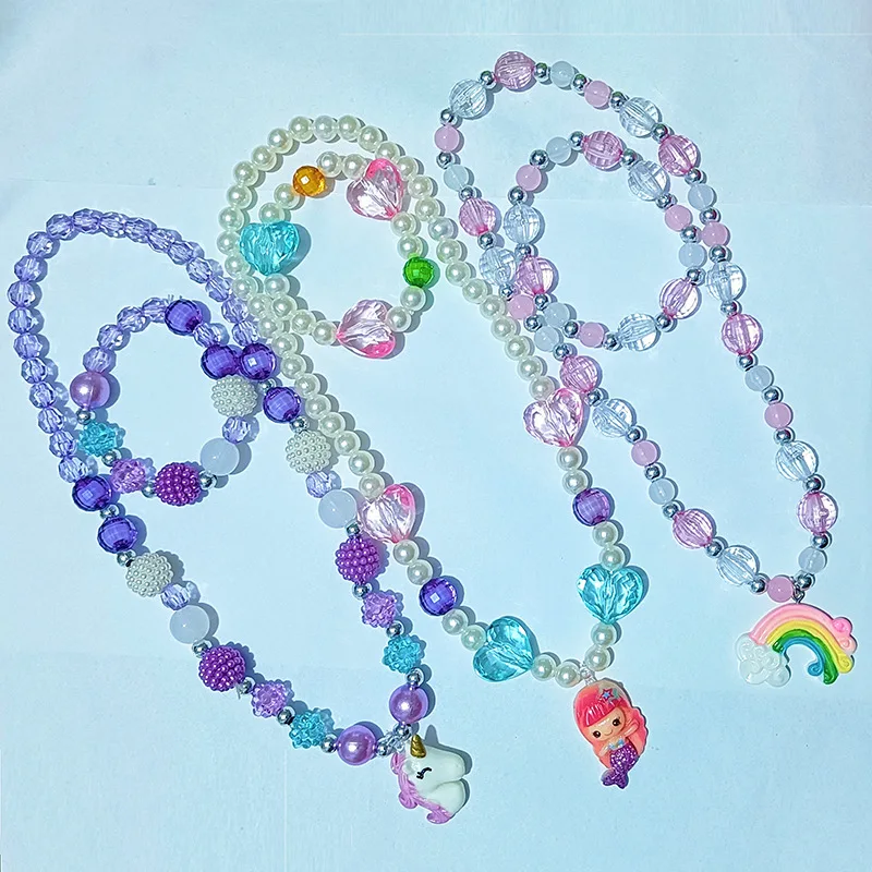 Children's Necklace Three-piece Set Unicorn Necklace Rainbow Mermaid