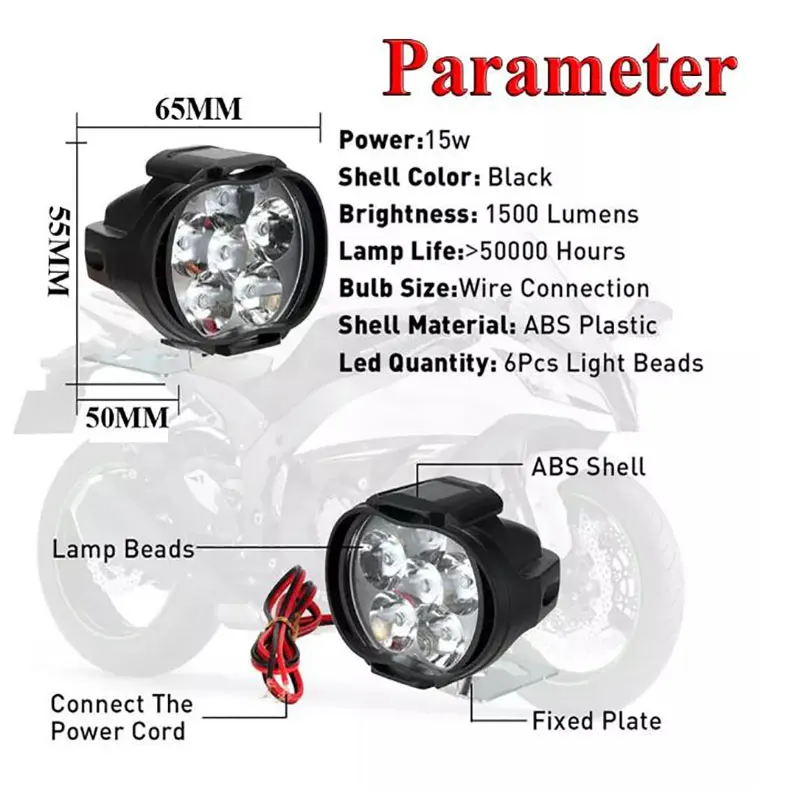 6LED 12V Motorcycle Headlights White Super Bright Working Front Light 1500LM LED Scooters Spotlight Motorbike Fog Lamp led spotlight