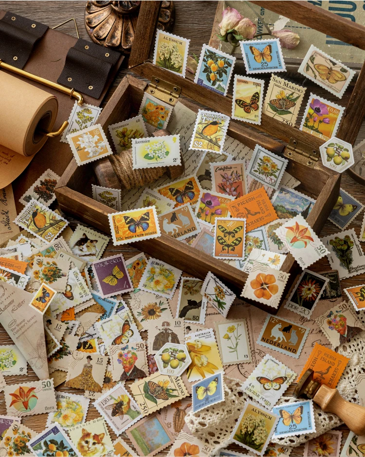 100 Stück/Packung Pflanzen-Schmetterlings-Stempelaufkleber, Kreativität, selbstklebende Diy-Aufkleber, handgefertigt, dekoratives Junk-Tagebuch-Zubehör – Detail 6